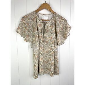 Prose and Poetry Boho Tiered Flutter Sleeve Tie Neck Peasant Blouse Size S/M